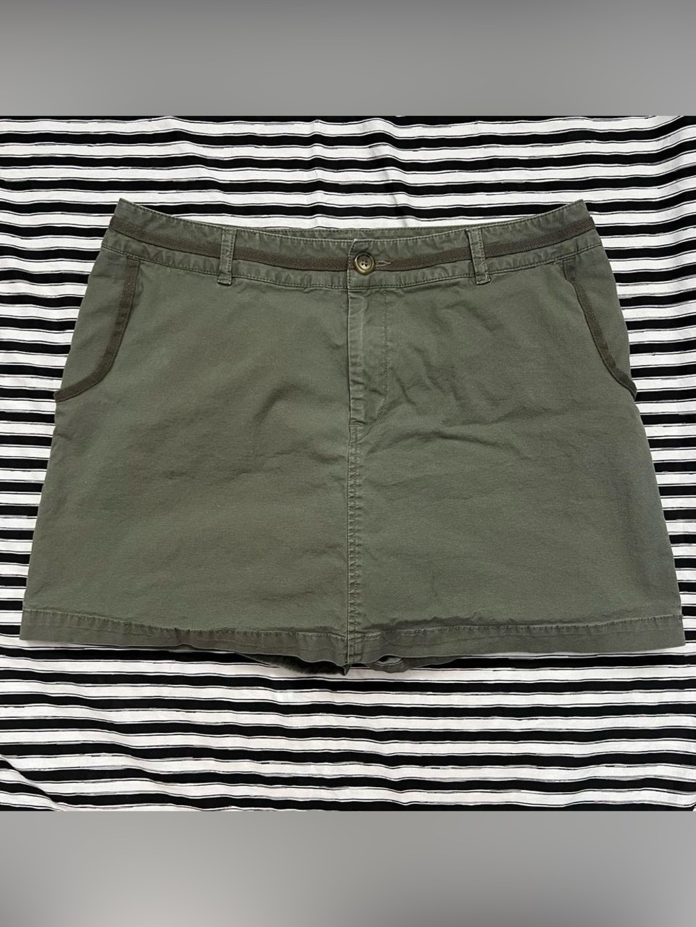 Olive Green Casual Cotton Skirt-Shorts
